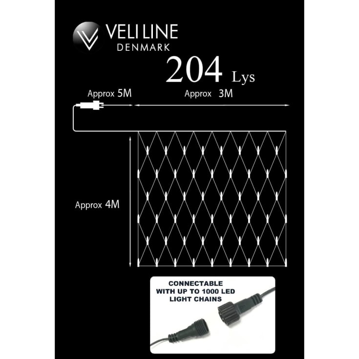 Veli Line udendørs lysnet, varm hvid lys, 3x4 meter