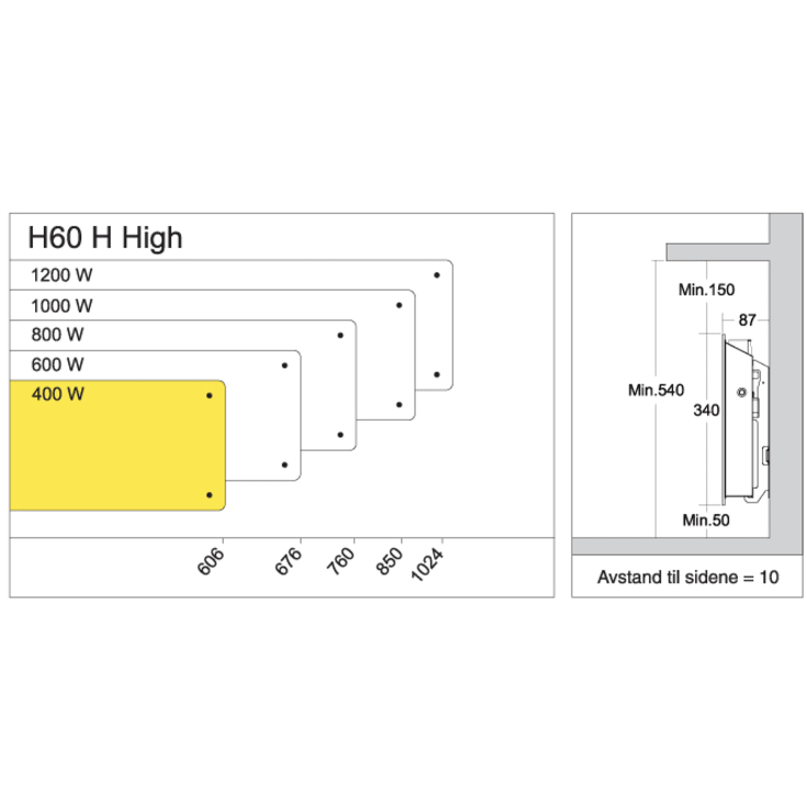 Glamox H60 H panelovn, 400W/230V, sort, 6 m²