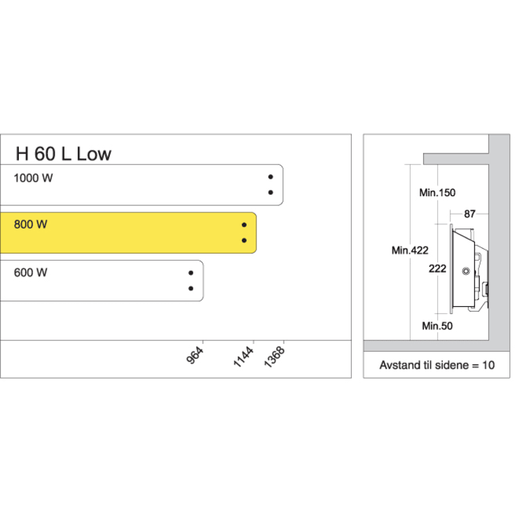 Glamox H60 L elradiator, 230V, 800W, hvid, 9-13 m²