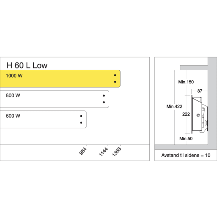 Glamox H60 L el-radiator, 1000W/230V, sort, 15 m²