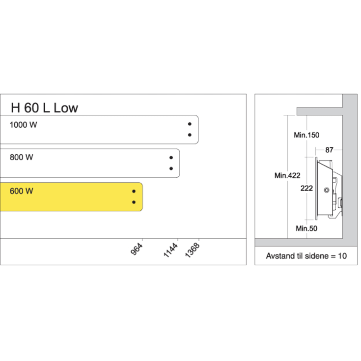 Glamox H60 L el-radiator, 600W/230V, , sort, 9 m²