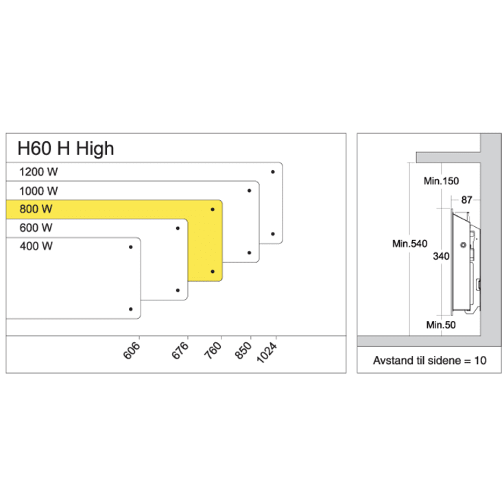 Glamox H60 H el-radiator, 800W/230V, hvid, 12 m²