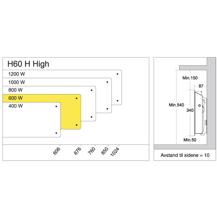 Glamox H60 H elradiator, 230V, 600W, hvid, 7-11 m²