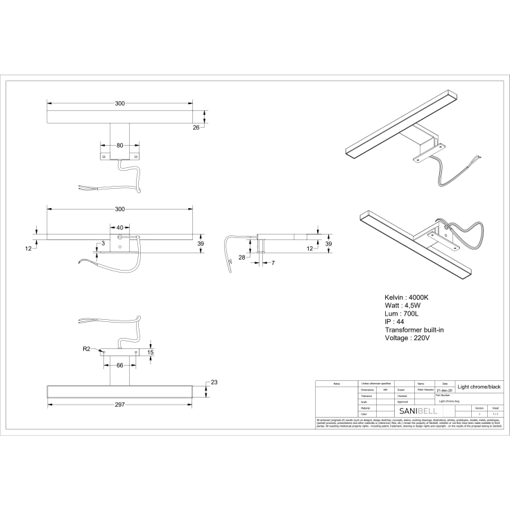 Sanibell Basicline speillampe, svart
