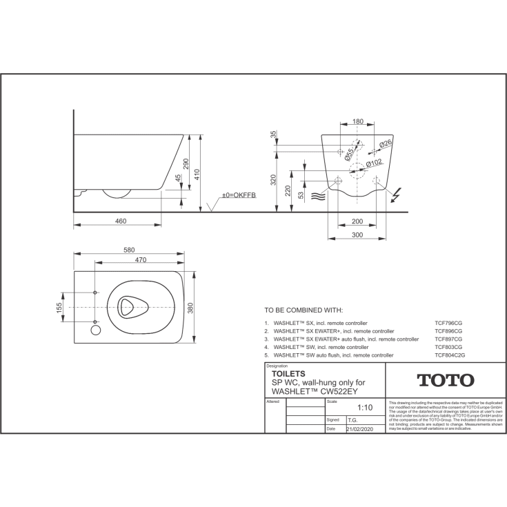 Toto Washlet SW douchetoilet, uden skyllekant, rengøringsvenlig, hvid