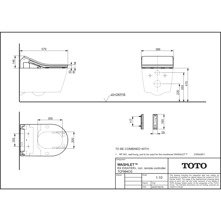Toto Washlet RW duschtoalettpaket, rengöringsvänlig, vit/borstat rostfritt stål