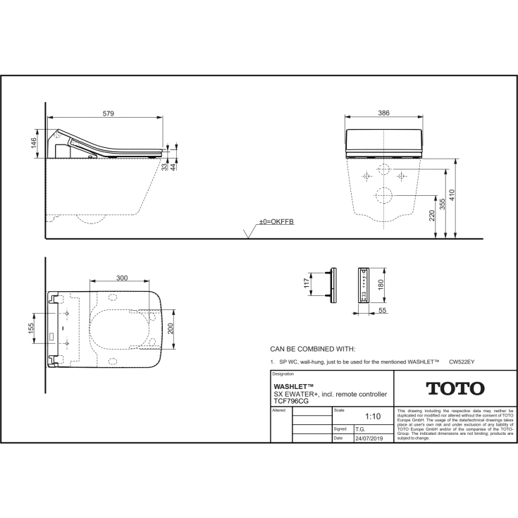 Toto Washlet SX douchetoiletpakke, rengøringsvenlig, hvid/børstet rustfrit stål