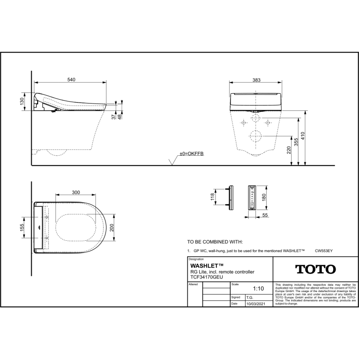 Toto Washlet RG Lite douchetoilet, uden skyllekant, rengøringsvenlig, hvid