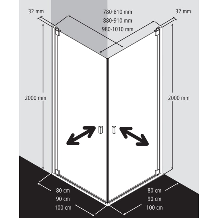 Kermi Raya 1ER brusedør, 78 cm, højre, halvfrostet glas, aluminium profil