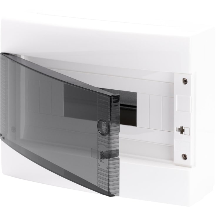Gruppetavle 1x8 modul, hvit med røykfarget dør, IP40
