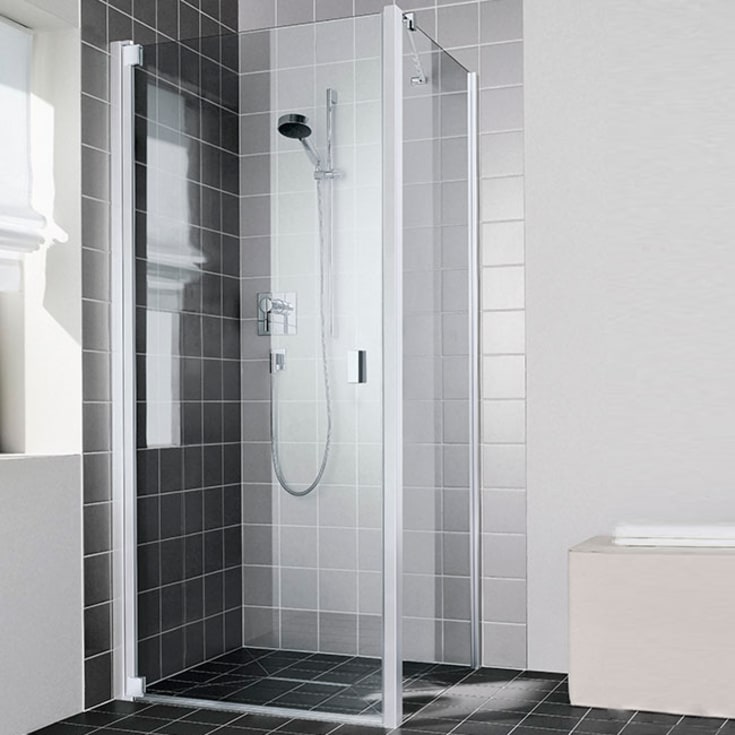 Kermi Raya 1WL brusedør, 76,8 cm, venstre, til niche eller TWD, klart glas, aluminium profil