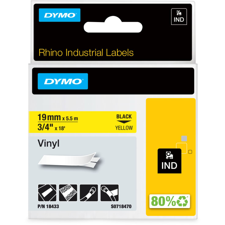 DYMO® Rhino tejp 19 mm, svart på gult