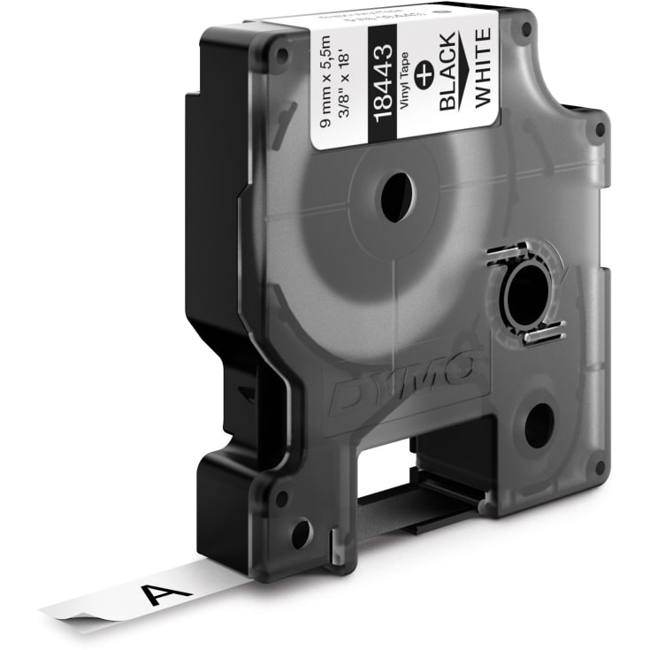 DYMO® Rhino-tape, vinyl, 9 mm x 5,5 m, svart på hvitt