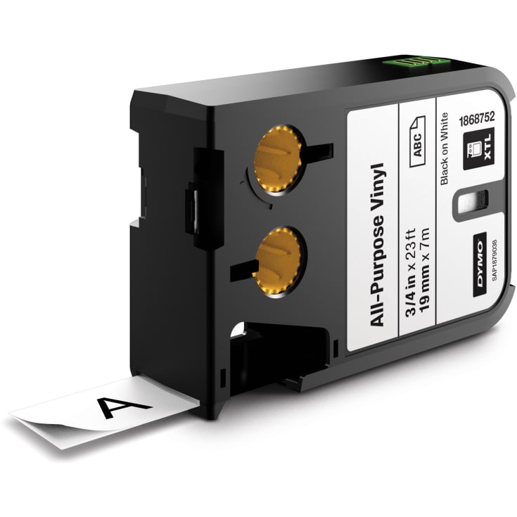 DYMO® XTL tape, vinyl, 19 mm x 7 m, sort på hvid
