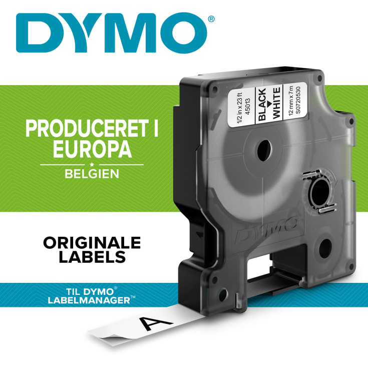 DYMO® D1 tejp 12 mm, svart/vit
