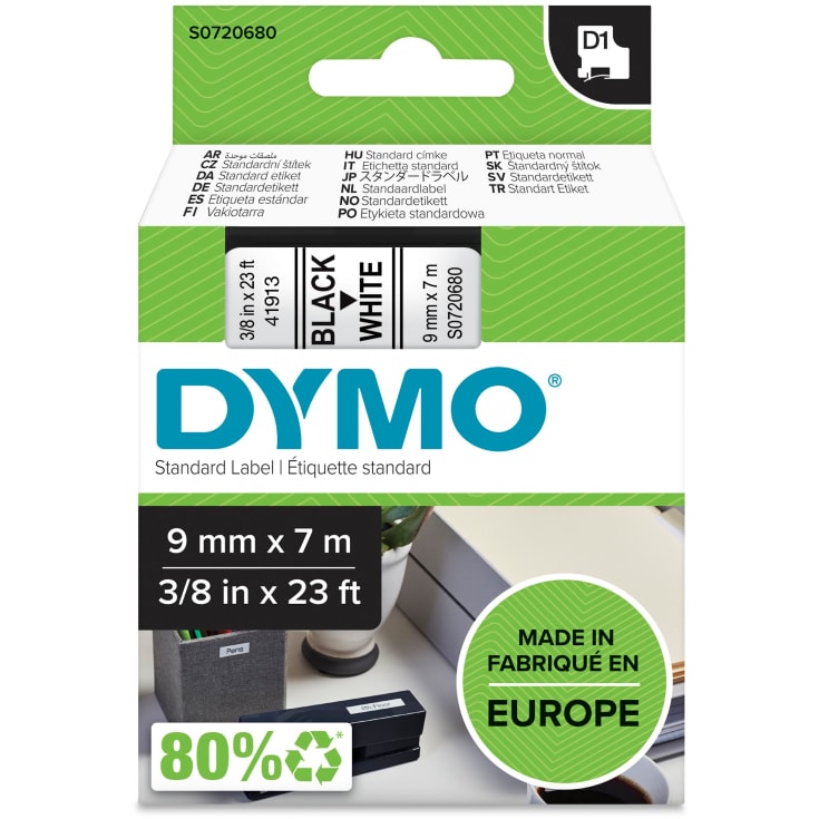 DYMO® D1 tejp 9 mm, svart/vit