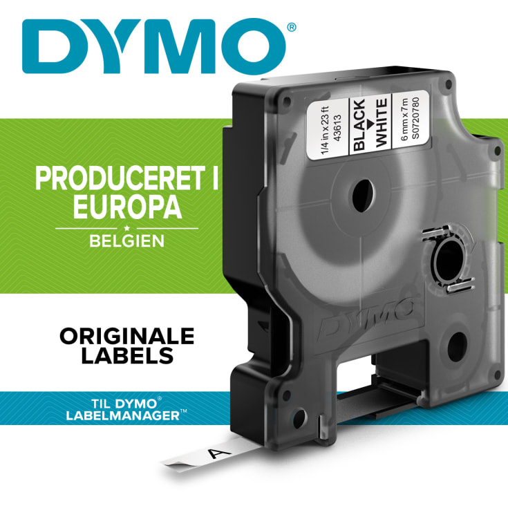 DYMO® D1 tejp 6 mm, svart/vit