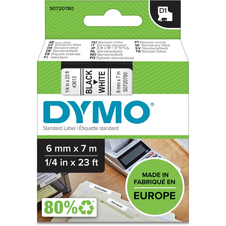 DYMO® D1 tejp 6 mm, svart/vit