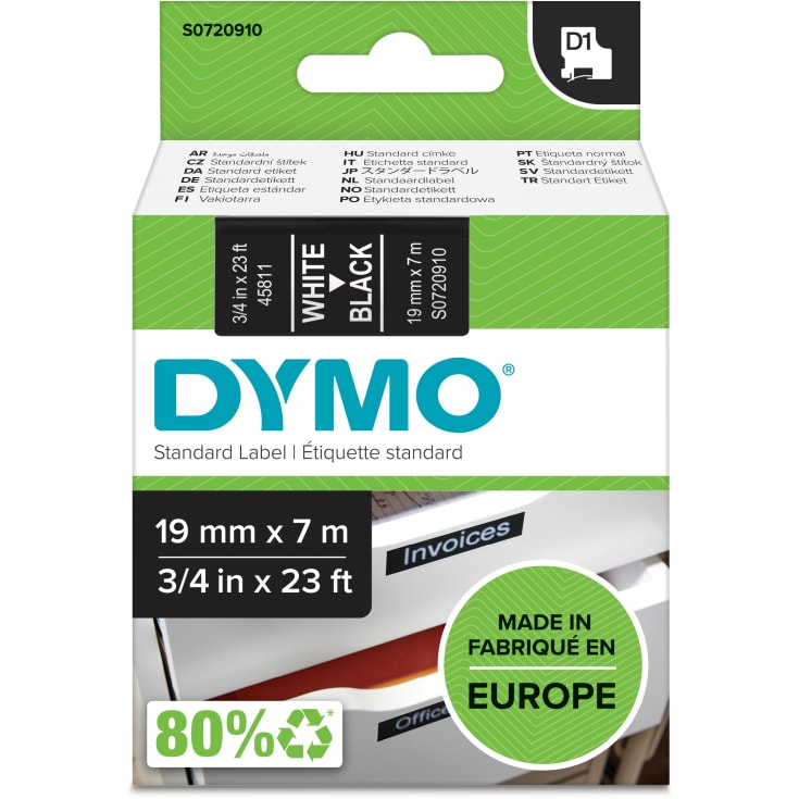 DYMO® D1 tejp 19 mm, vit/svart