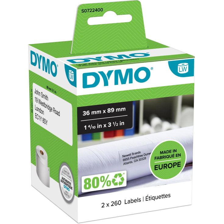 6 st DYMO LabelWriter-etiketter, 36 x 89 mm