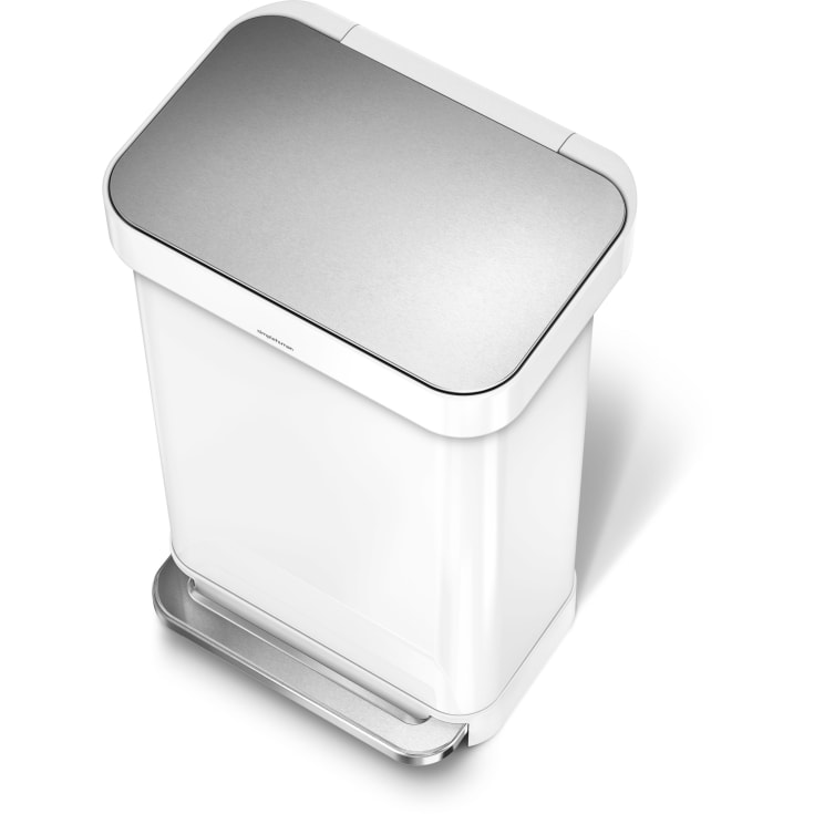 Rektangulær pedalbøtte med lomme til vesker, 45 l, hvit