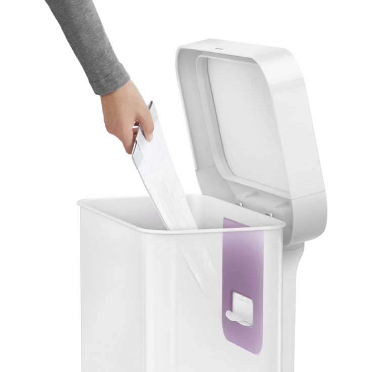 Rektangulær pedalspand med lomme til poser, 45 L, hvid