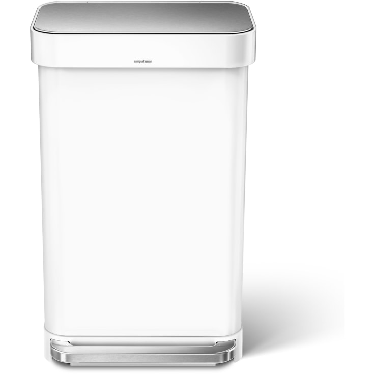 Rektangulær pedalspand med lomme til poser, 45 L, hvid