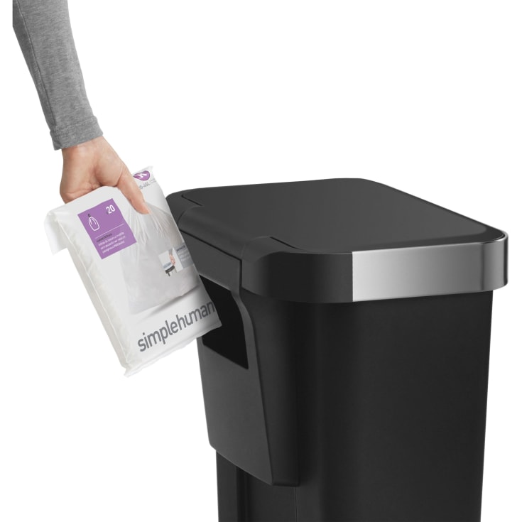 Pedalspand med lomme til poser, 45 L, sort plastik