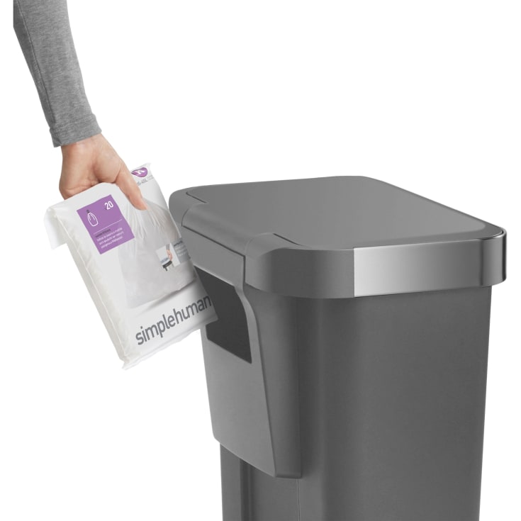 Pedalspand med lomme til poser, 45 L, grå plastik