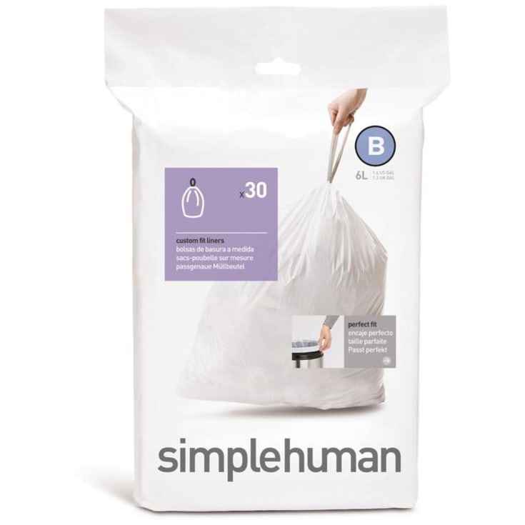 Simplehuman affaldsposer, kode B, 6 liter, hvid, 30 stk