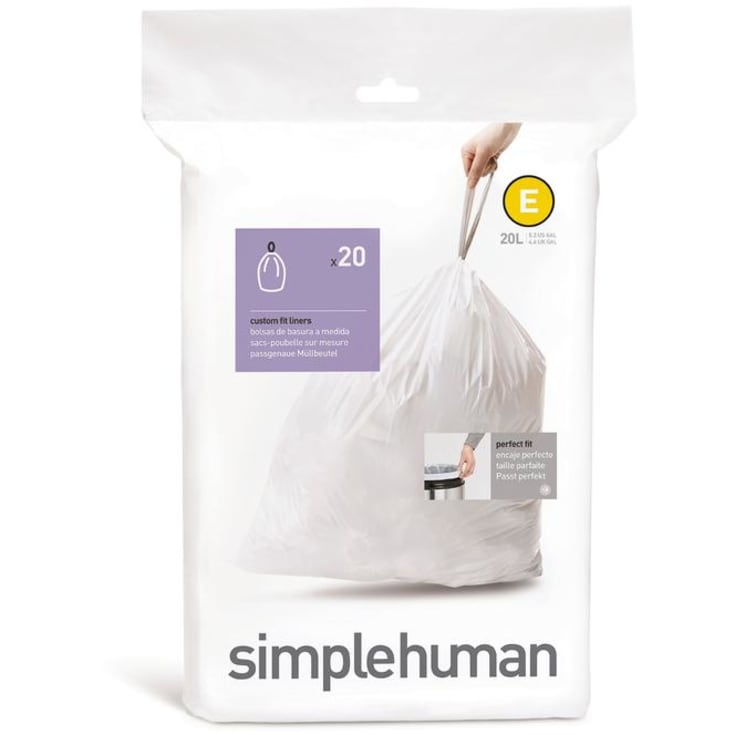 Simplehuman affaldsposer, kode E, 20 liter, hvid, 20 stk