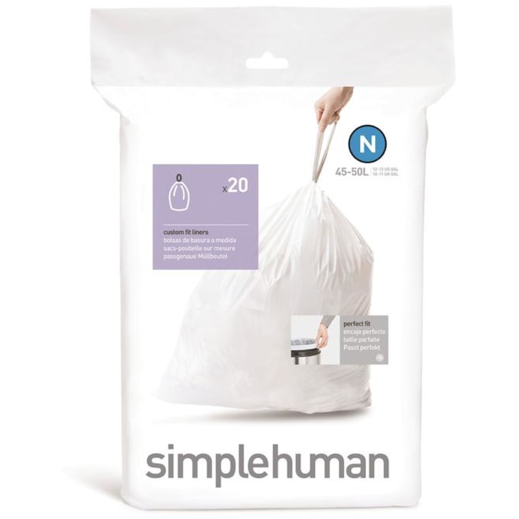 Simplehuman affaldsposer, kode N, 45-50 liter, hvid, 20 stk
