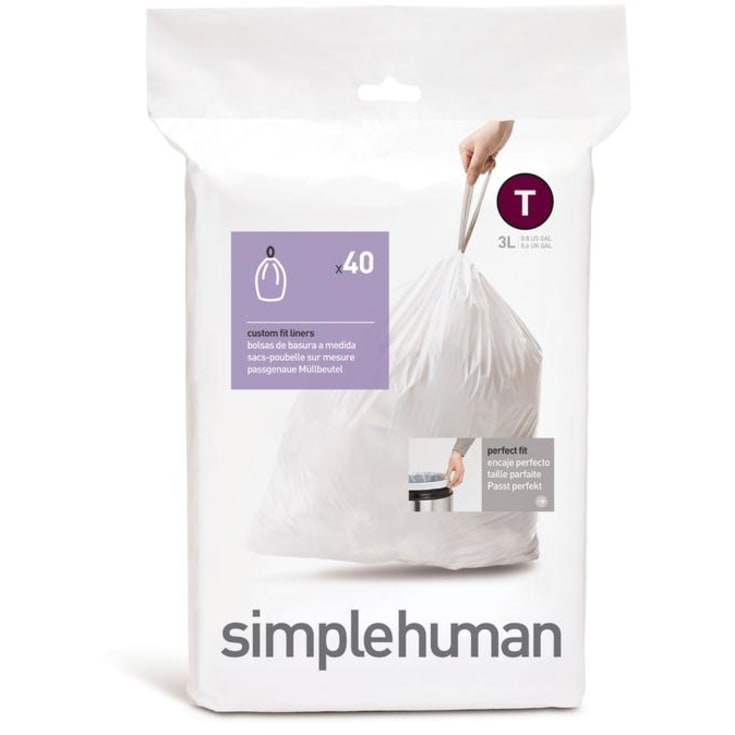 Simplehuman affaldsposer, kode T, 3 liter, hvid, 40 stk