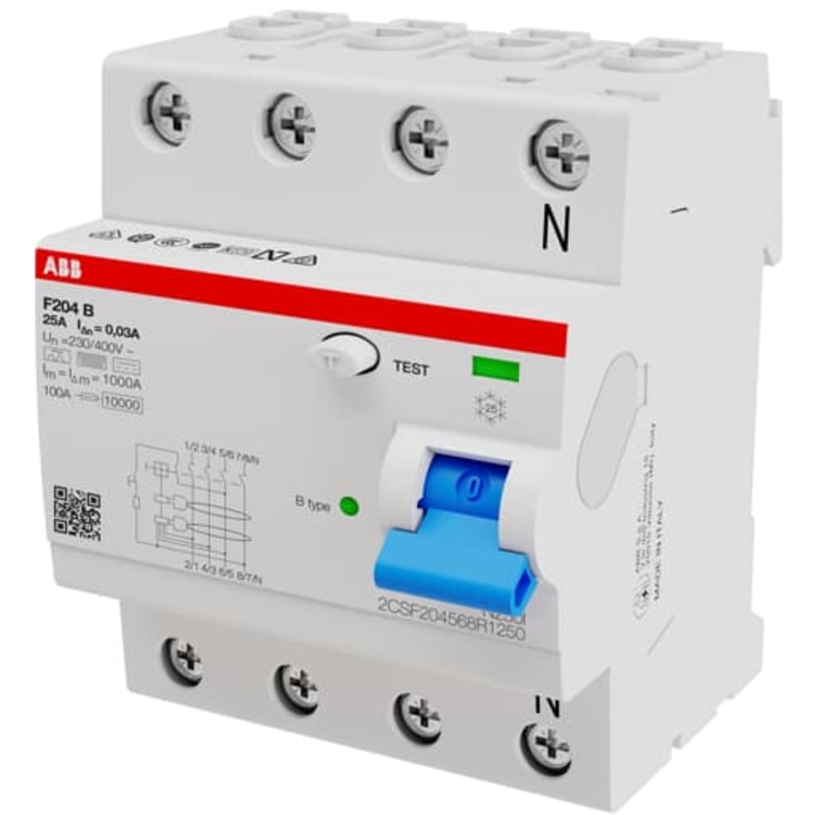 Jordfeilbryter AC/DC, HPFI 4P 25A 30mA, F204 B-25/0.03