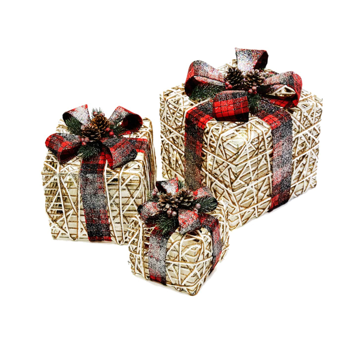 Nordic Winter julklappar med belysning, 3 st, röd