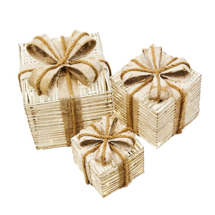 Nordic Winter julklappar med belysning, 3 st, natur