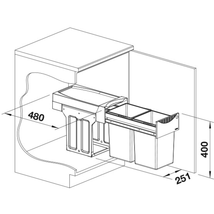 Blanco Botton II 30/2 kildesorteringssystem, 2 bøtter, montering i skap