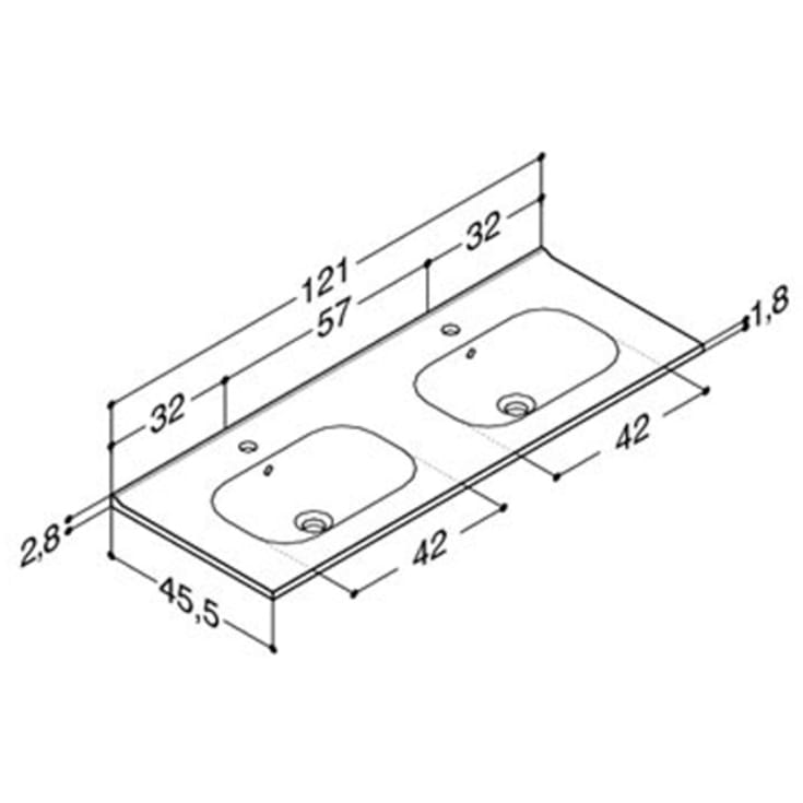 Dansani Luna Kantate håndvask, 121x45,5 cm, hvid