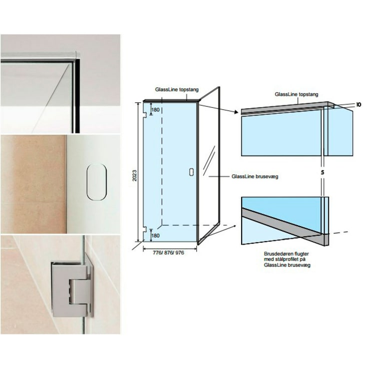 Unidrain GlassLine brusedør, 77,6 cm, klart glas