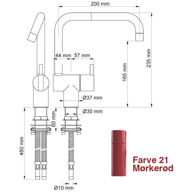 Vola KV1 køkkenarmatur, mørkerød