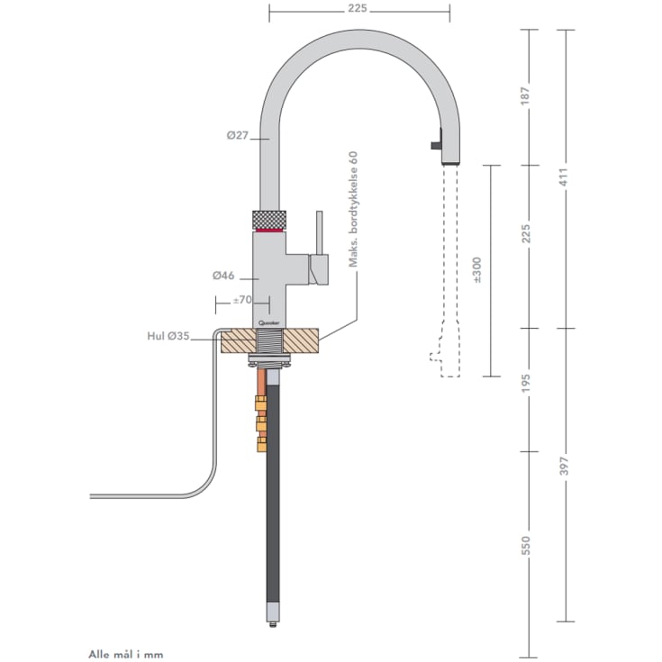 Quooker Flex Combi køkkenarmatur, kogende vand, stål