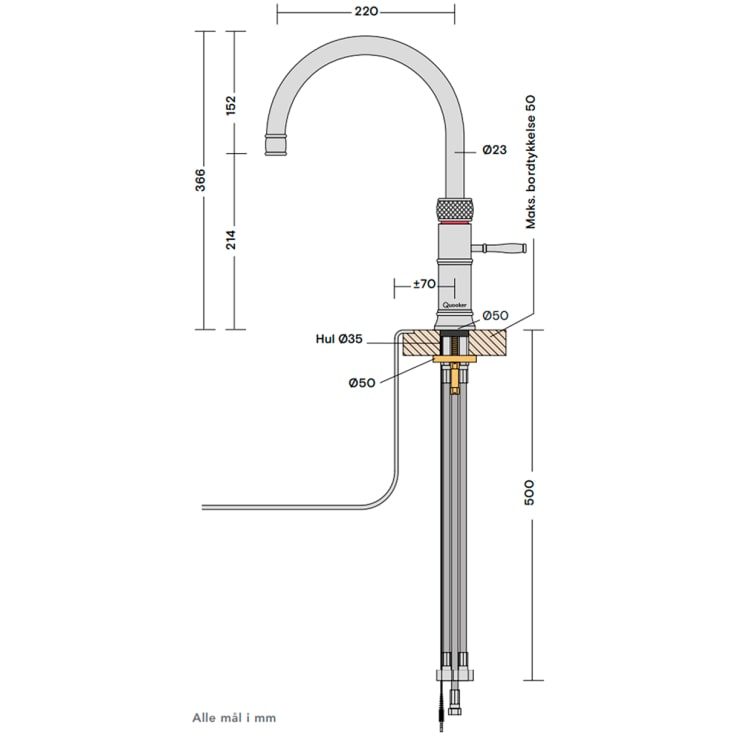 Quooker Classic Fusion Round Pro3 køkkenarmatur, kogende vand, bruneret messing