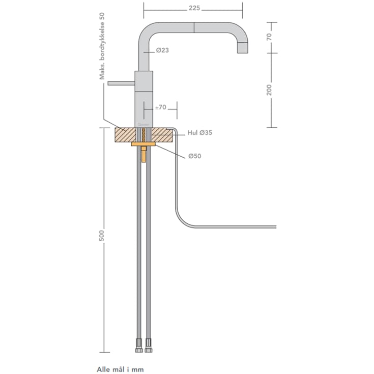 Quooker Nordic Square køkkenarmatur, stål