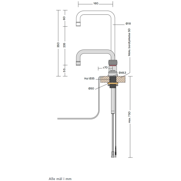 Quooker Classic Nordic Square køkkenarmatur, stål