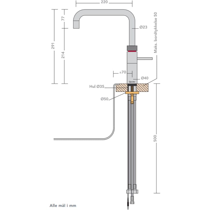 Quooker Fusion Square kjøkkenkran, med PRO3 beholder, stål