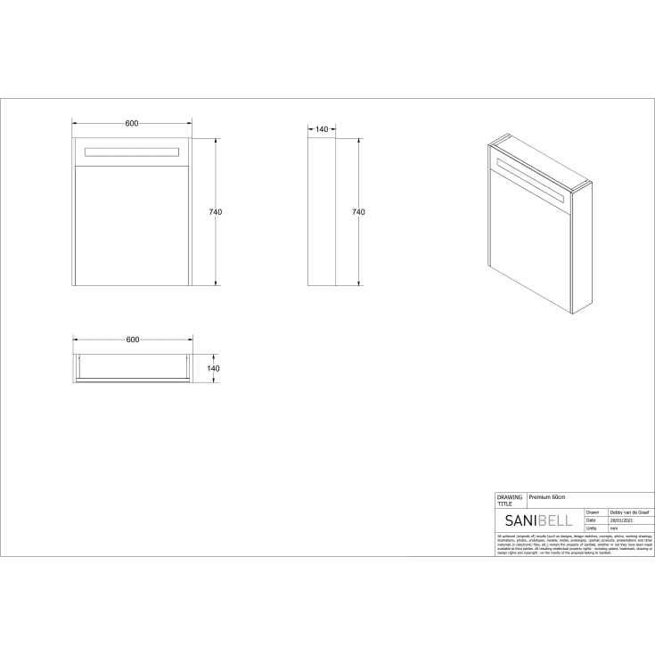 Sanibell Proline spejlskab med lys, 60x74 cm, cabana eg