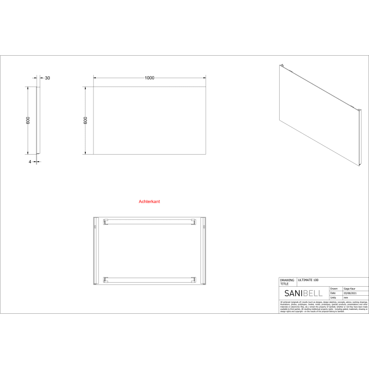 Sanibell Proline spejl med lys, 100x60 cm