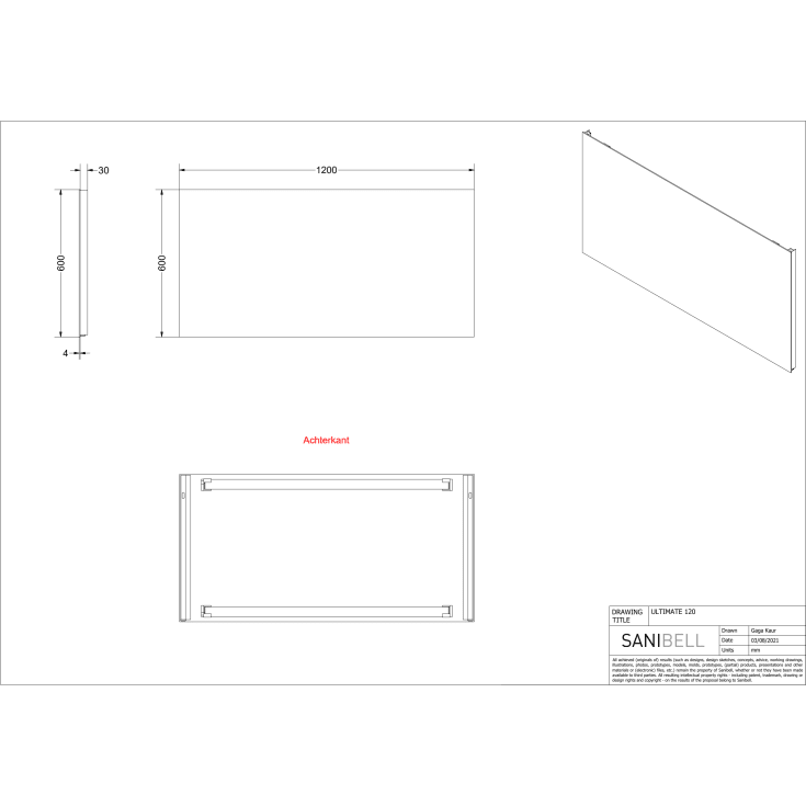 Sanibell Proline spegel med belysning, 120x60 cm