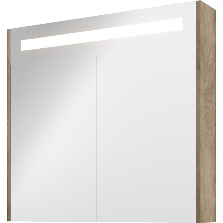 Sanibell Proline spejlskab med lys, 80x74 cm, rå eg