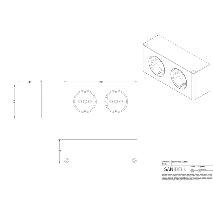 Sanibell Proline strømudtag, dobbelt
